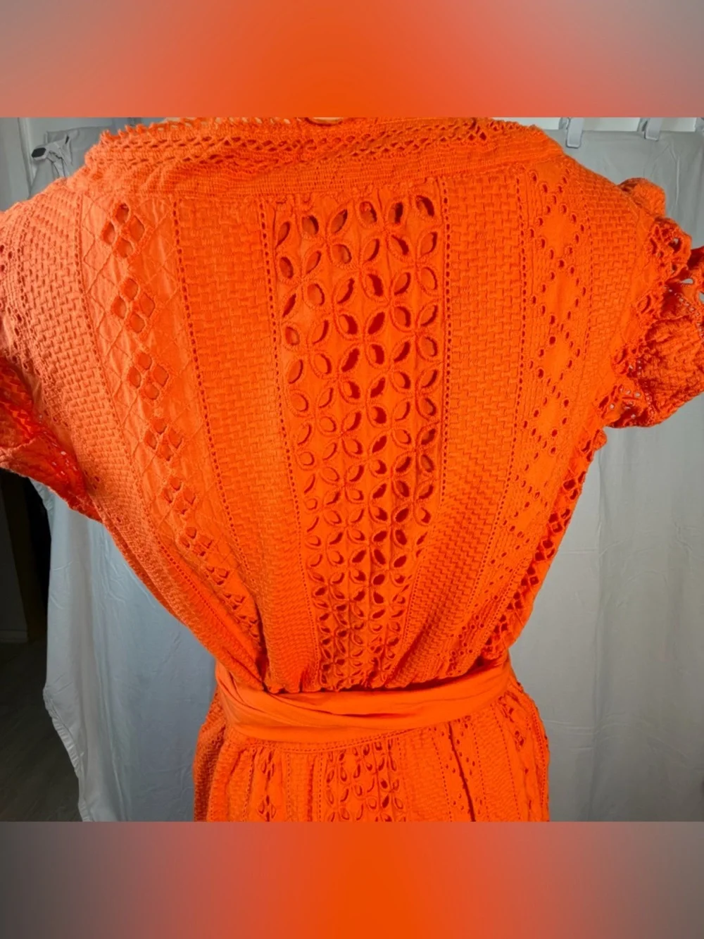 J. Crew Orange Eyelet Wrap Midi Dress